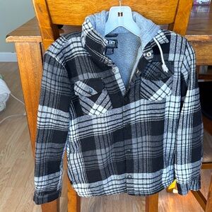 Black and Gray Plaid Jacket with Hood